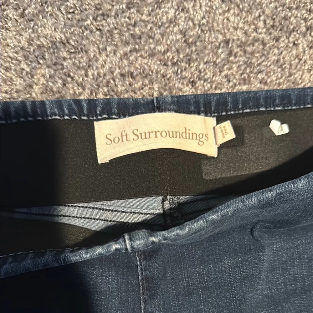 Blue Denim SOFT SURROUNDINGS Pull On Elasticized Waistband Ankle Jeans Large - Picture 2 of 6